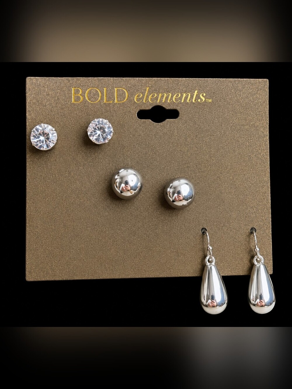 Bold Elements Earring Silver Tone Trio Set